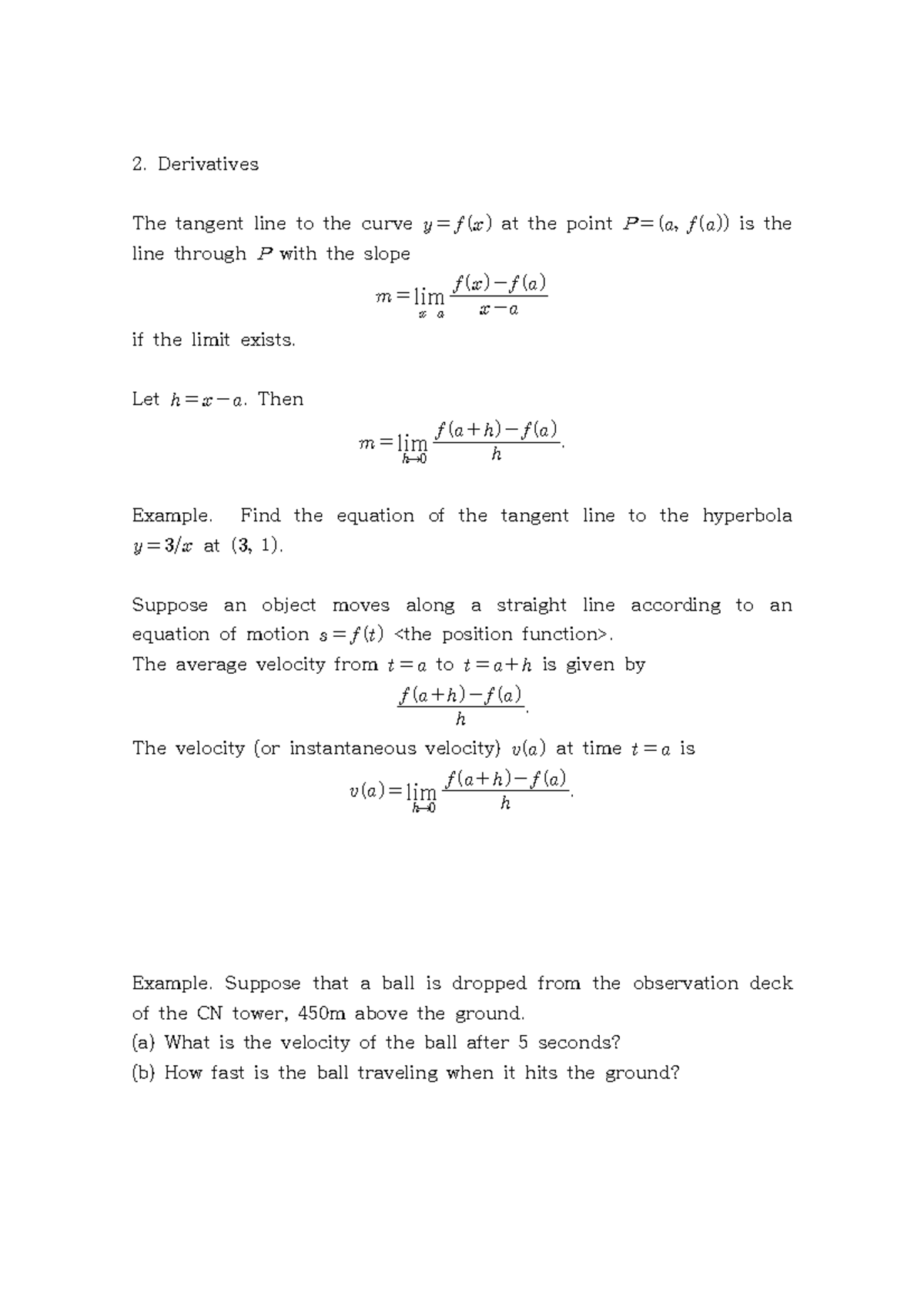 Essential calculus early transcendentals 2(1) Derivatives The tangent