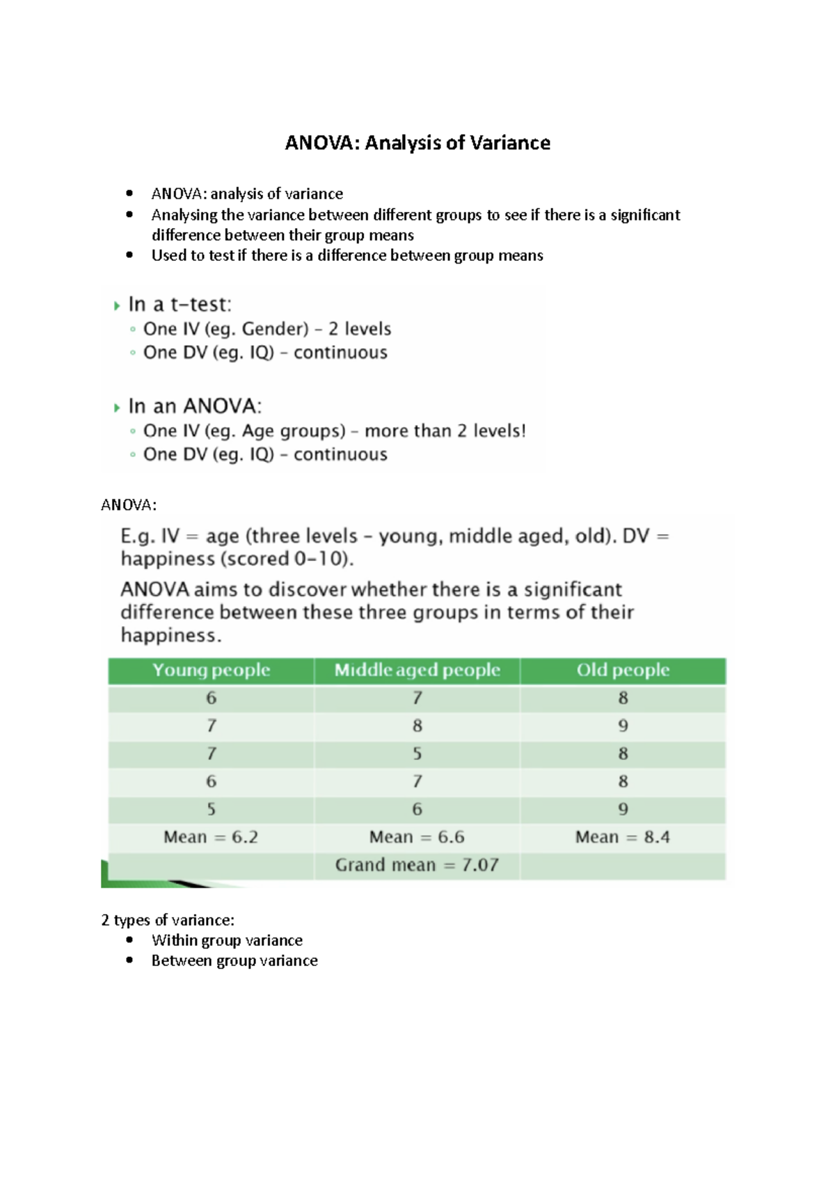 Week 8 - Anova - HD Notes - ANOVA: Analysis Of Variance ANOVA: Analysis ...