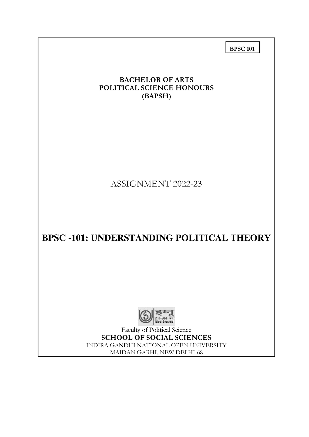 BPSC 101 (E) 2022-23 - Assignment Questions - BPSC 101 BACHELOR OF ARTS ...