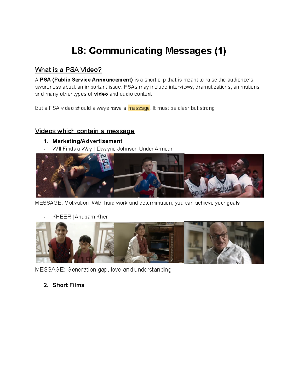 T255 L8-13 - Notes for L8-13 - L8: Communicating Messages (1) What is a ...