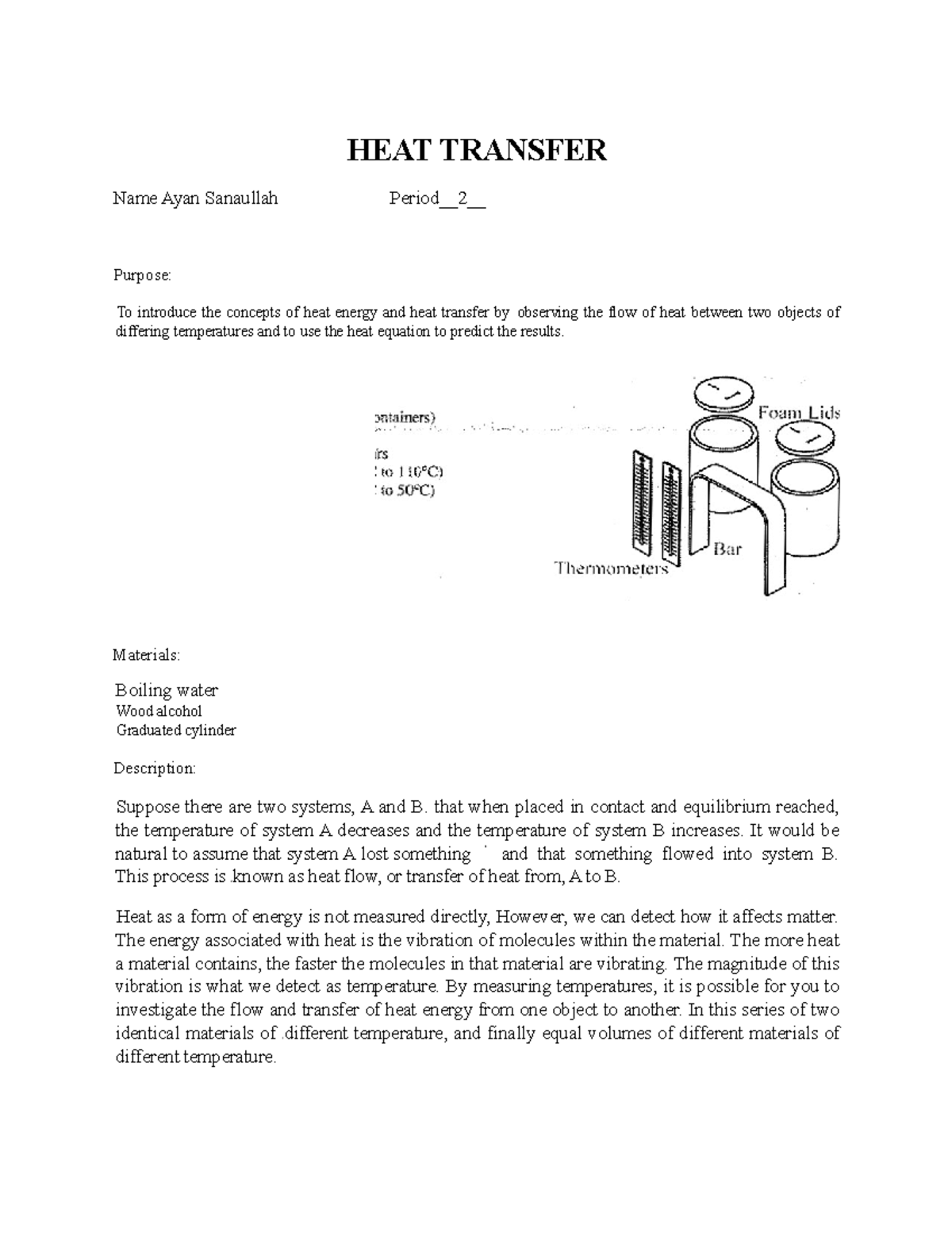 Heat Transfer Gizmos Virtual Lab sheet - HEAT TRANSFER Name Ayan ...