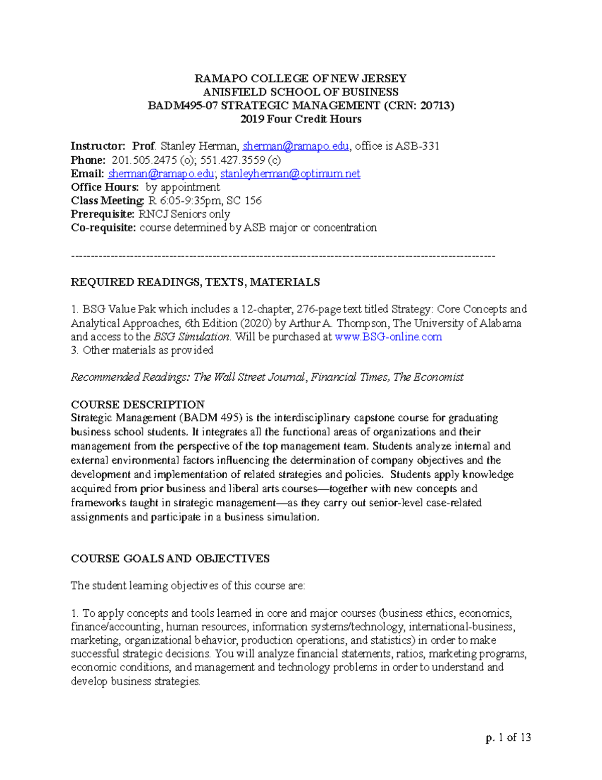 BADM495-07 syllabus spring 21 010821 - RAMAPO COLLEGE OF NEW JERSEY ...