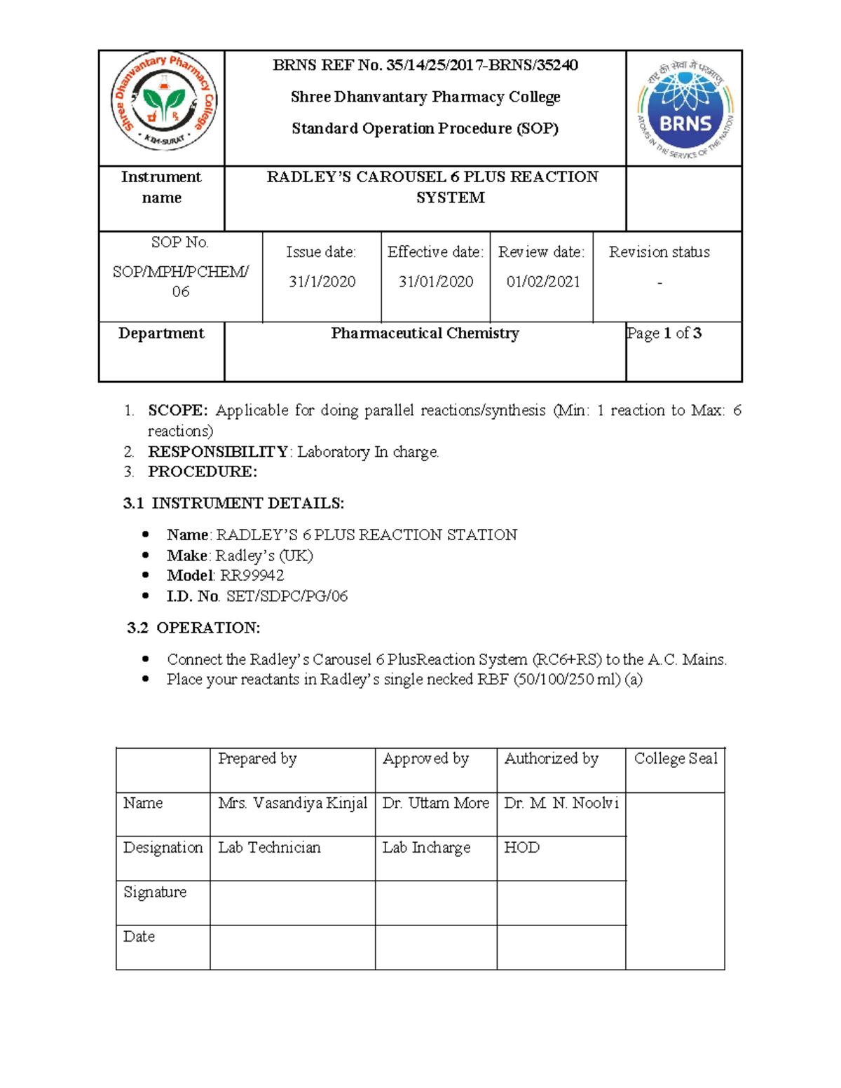 6 station - sddd - BRNS REF No. 35/14/25/2017-BRNS/ Shree Dhanvantary ...