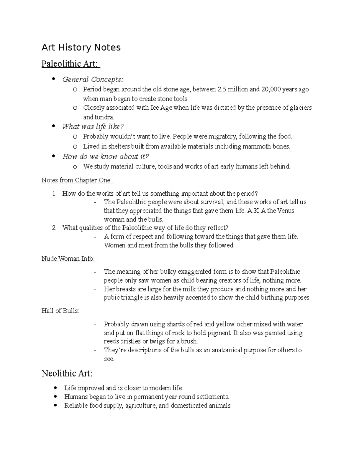 Paleolithic Art Lecture Notes Lecture 1 Art History Notes Paleolithic Art Lecture Notes Lecture 1 Art History Notes