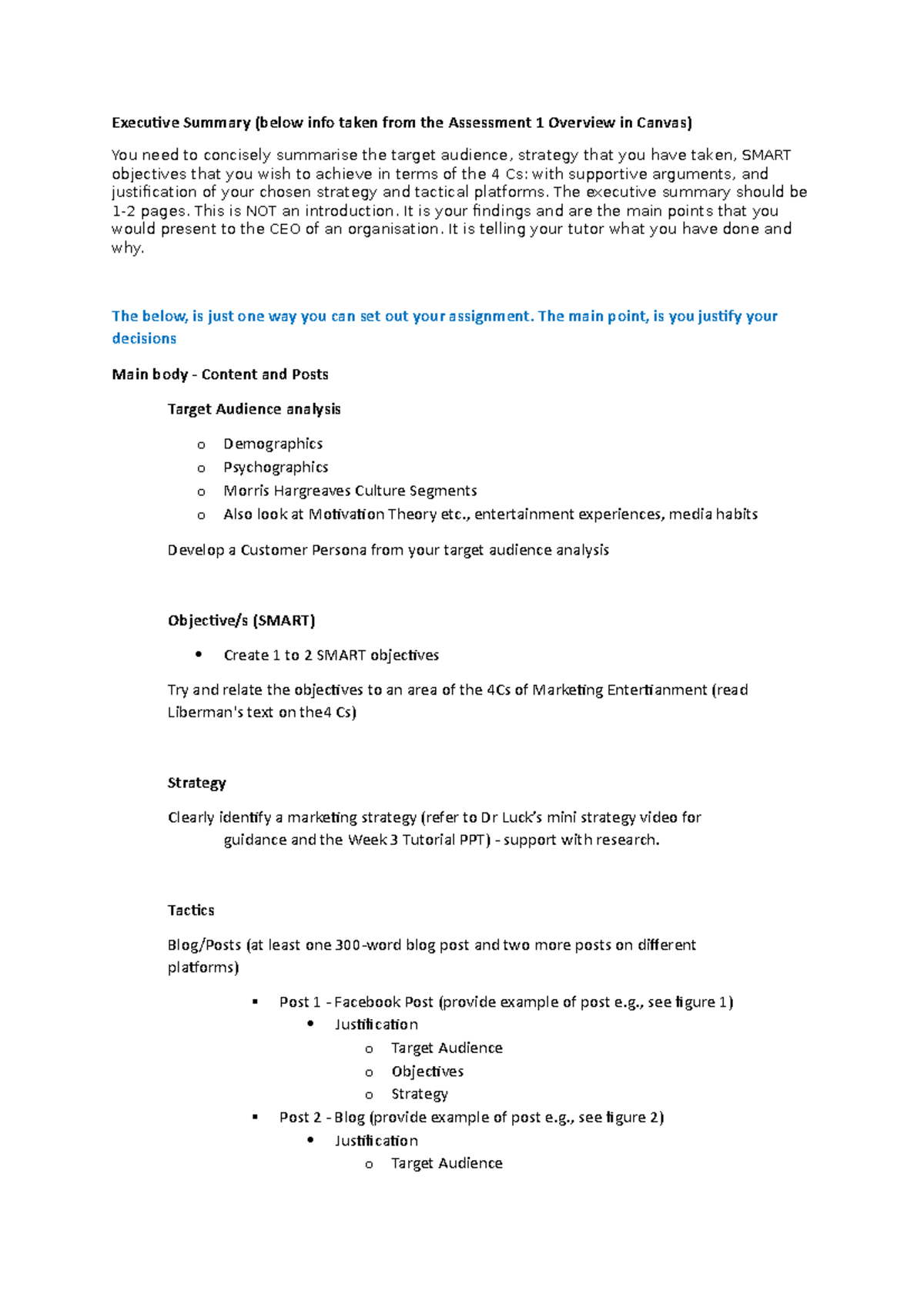Assignment 1 Layout example - Executive Summary (below info taken from ...