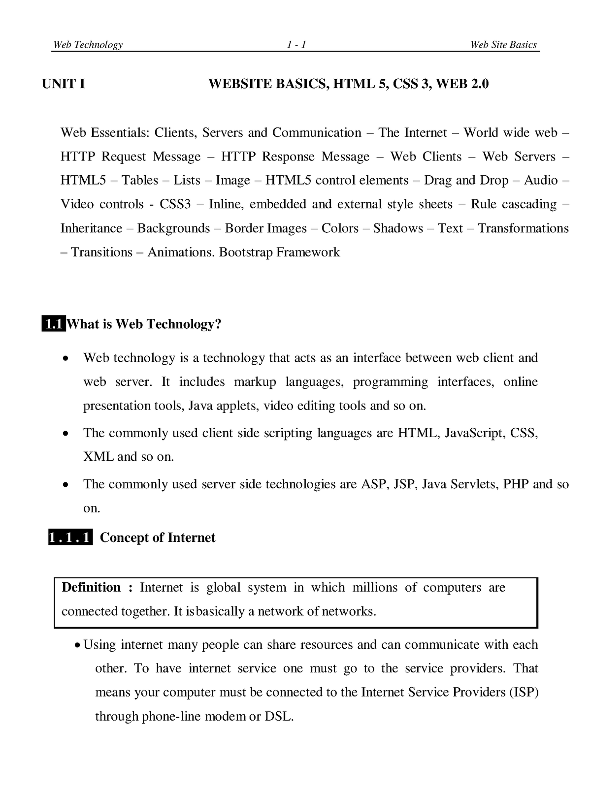 CCS375-WT-UNIT I Website Basics - Web Technology 1 - 1 Web Site Basics ...