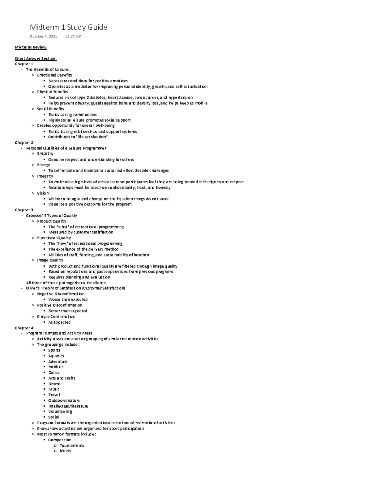 EPHE 253 study 1 - Midterm Review Short Answer Section: Chapter 1: The ...