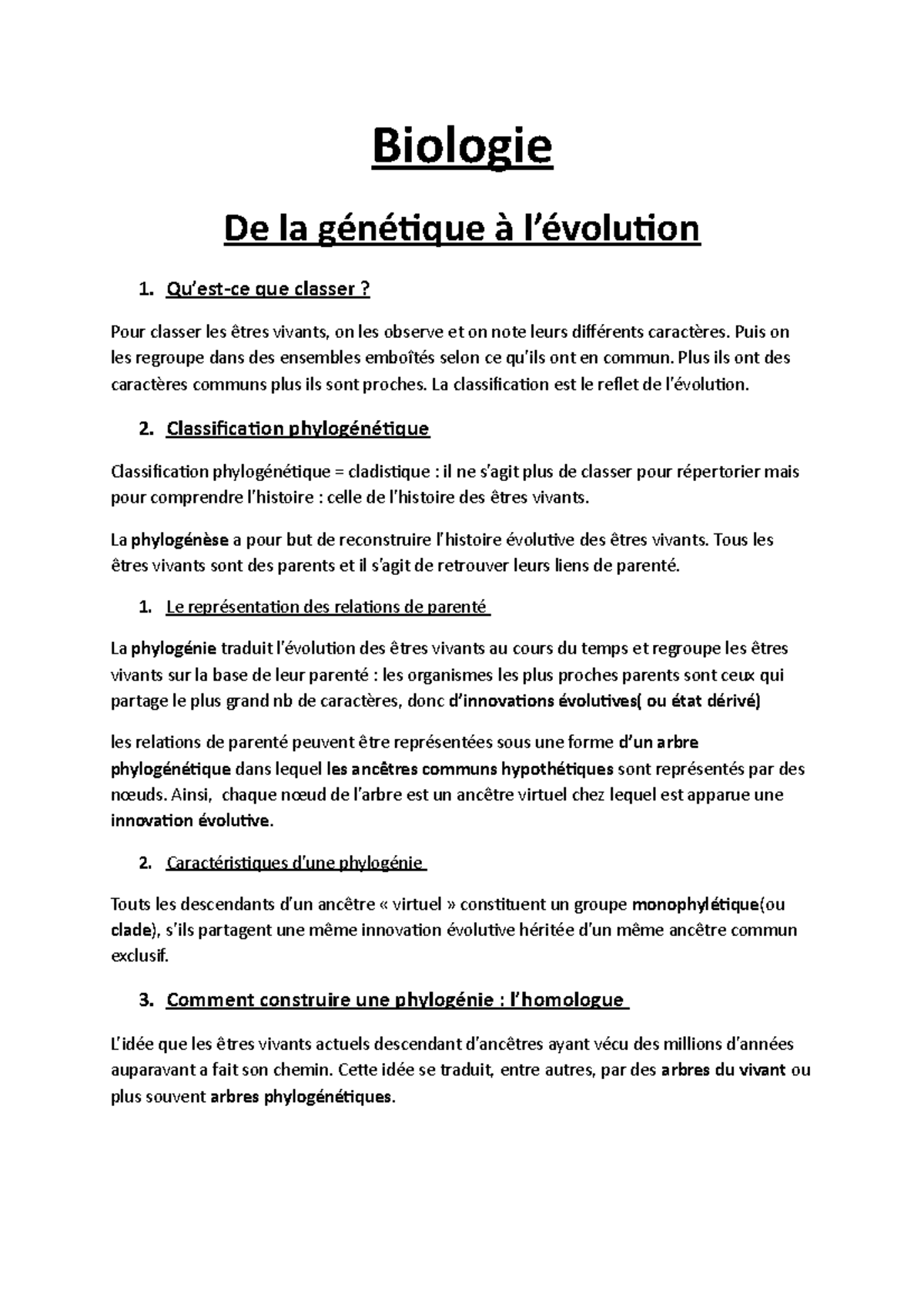 Biologie Biologie De la génétique à l’évolution 1. Qu’estce que