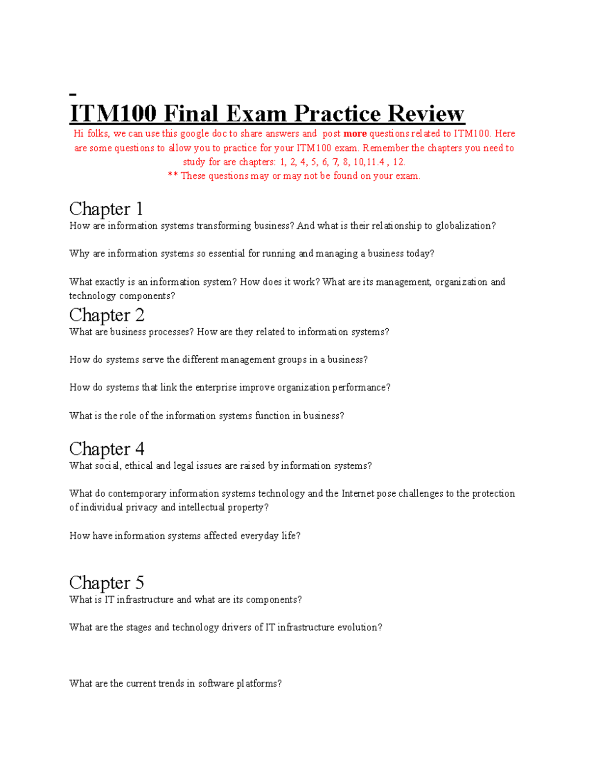 ITM100 Final Exam Practice Review - Here Are Some Questions To Allow ...