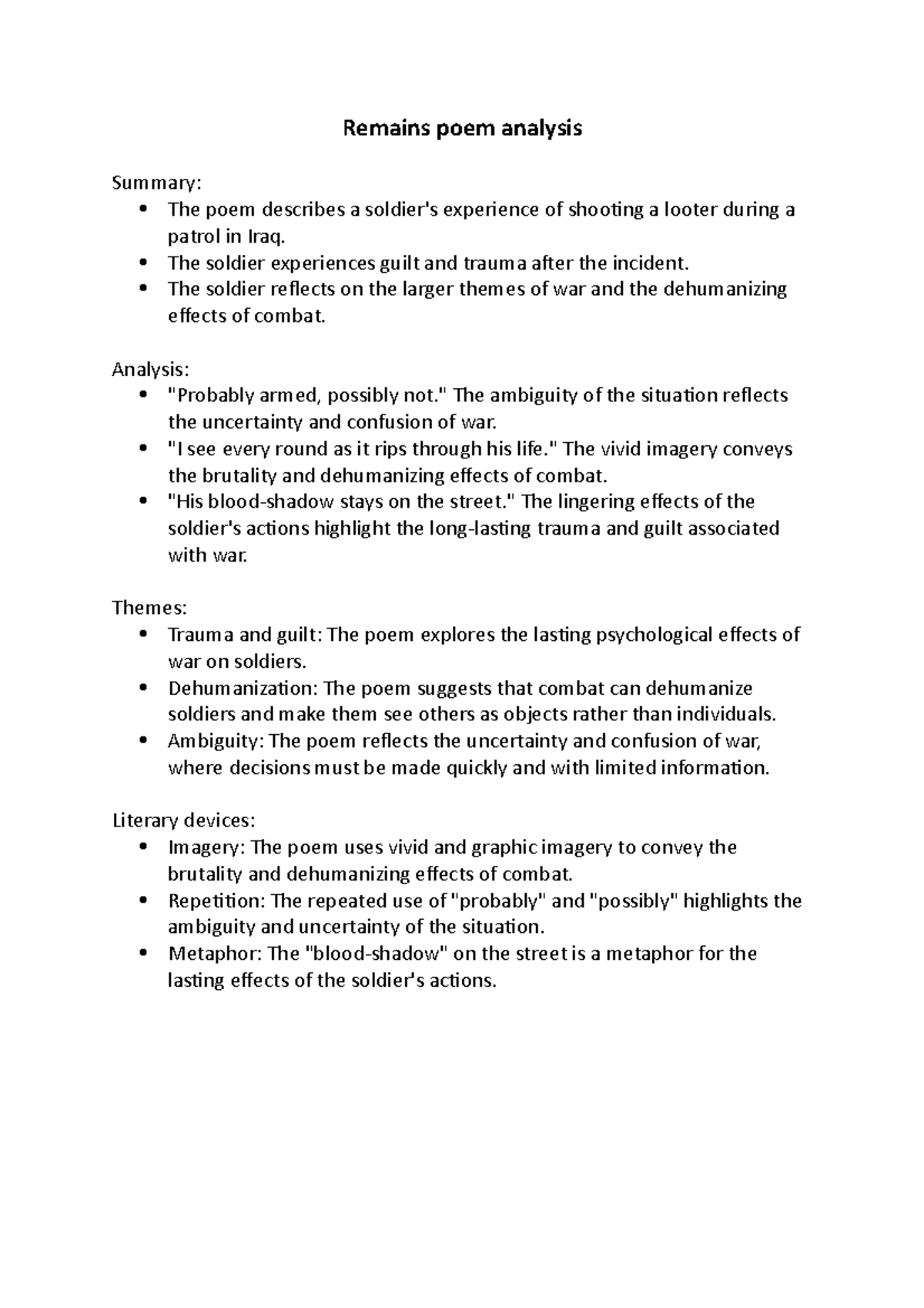 Remains poem analysis Remains poem analysis Summary The poem