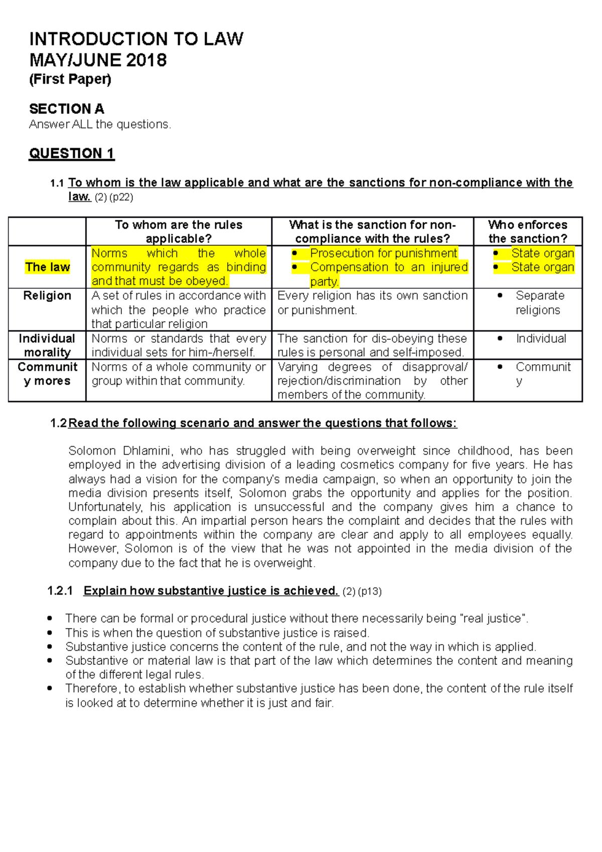 ILW1501 Notes 3 - INTRODUCTION TO LAW MAY/JUNE 2018 (First Paper ...