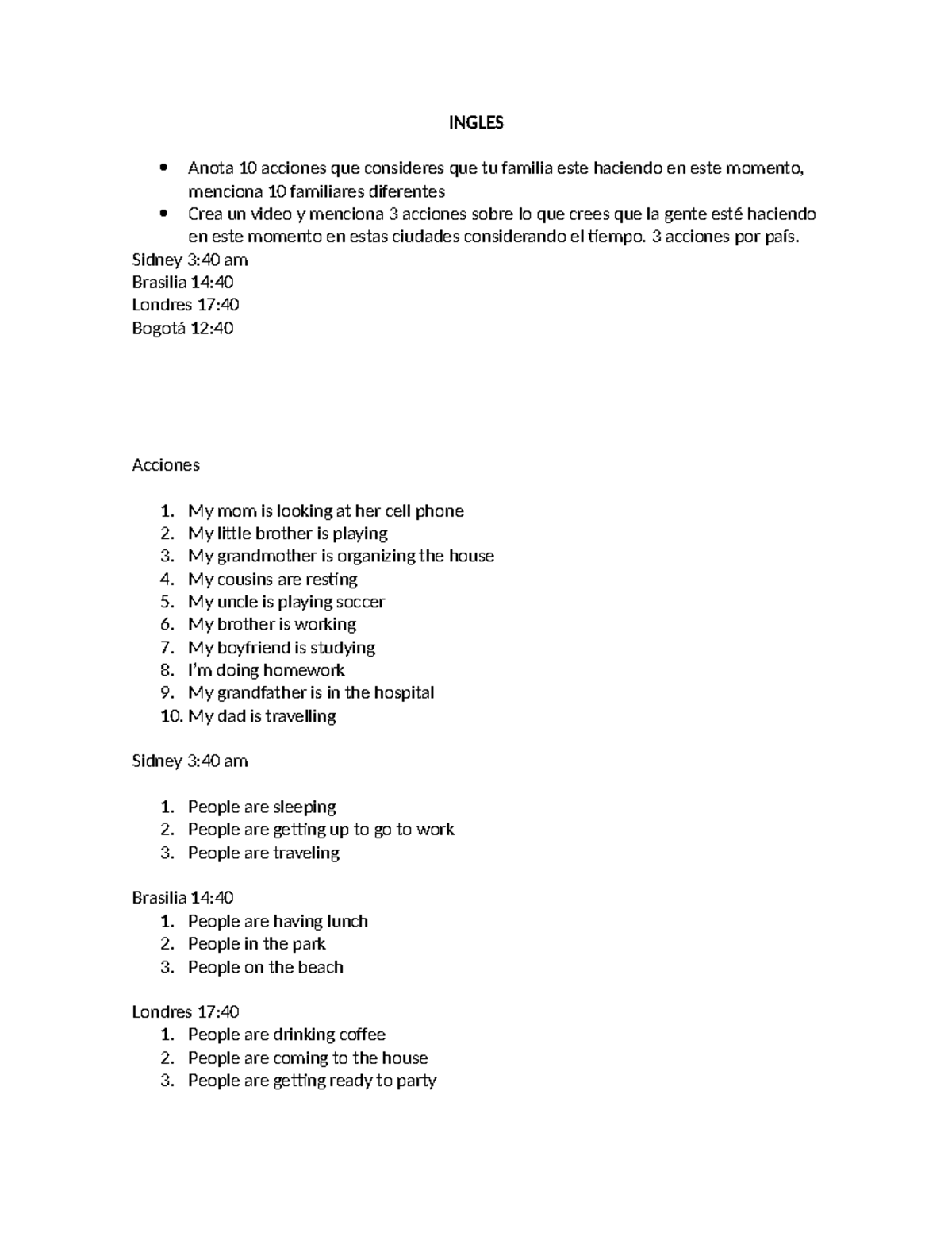 Ingles unity 5 peque a actividad ingles anota 10 acciones que