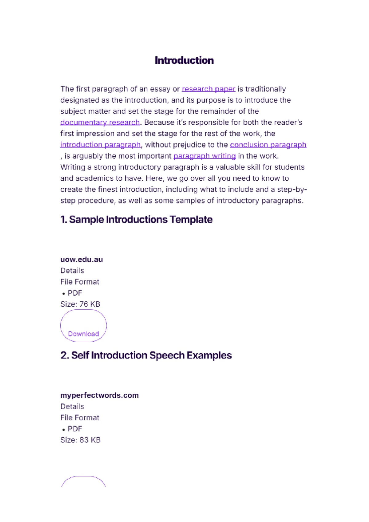 example of intro Introduction The first paragraph of an essay or