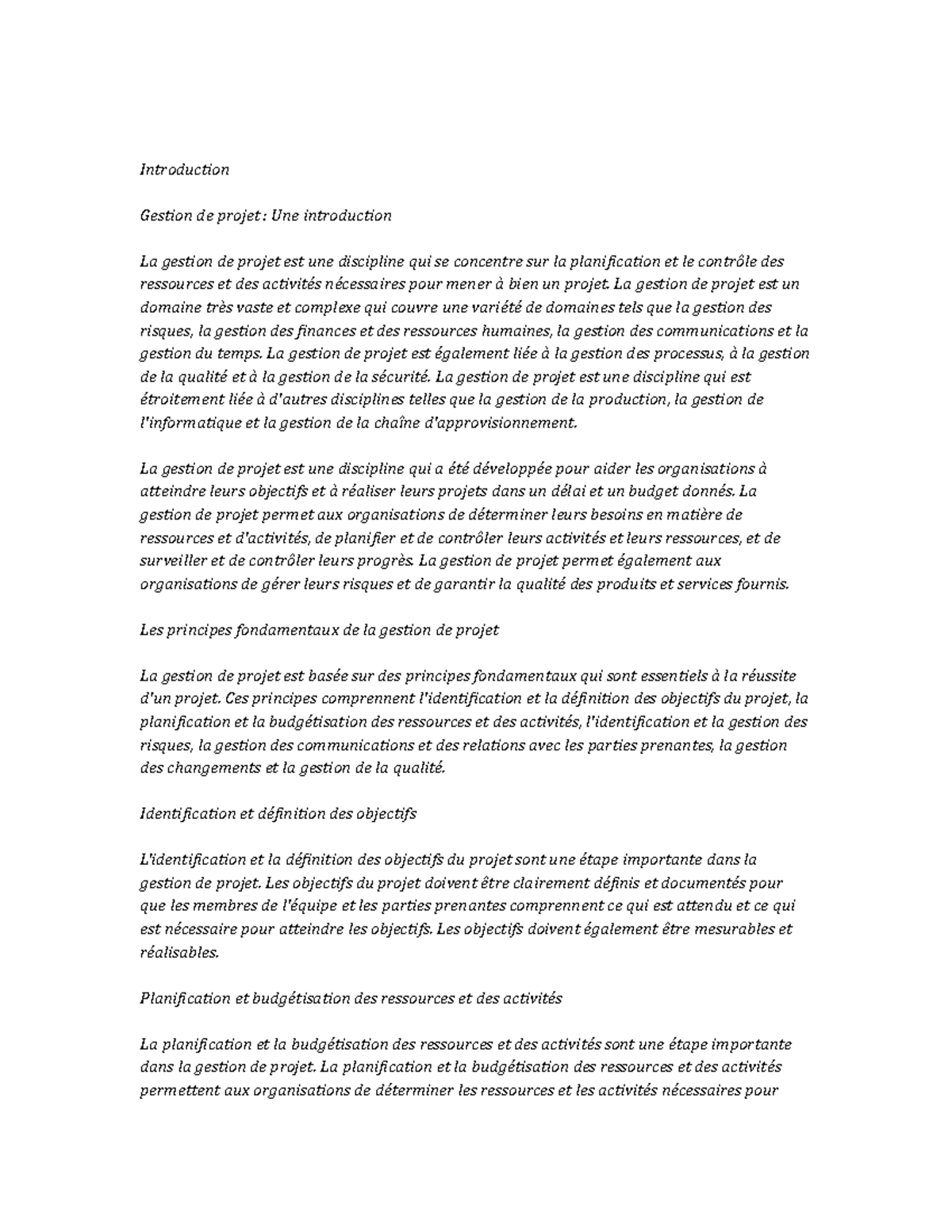 Project Management note study - Introduction Gestion de projet : Une ...