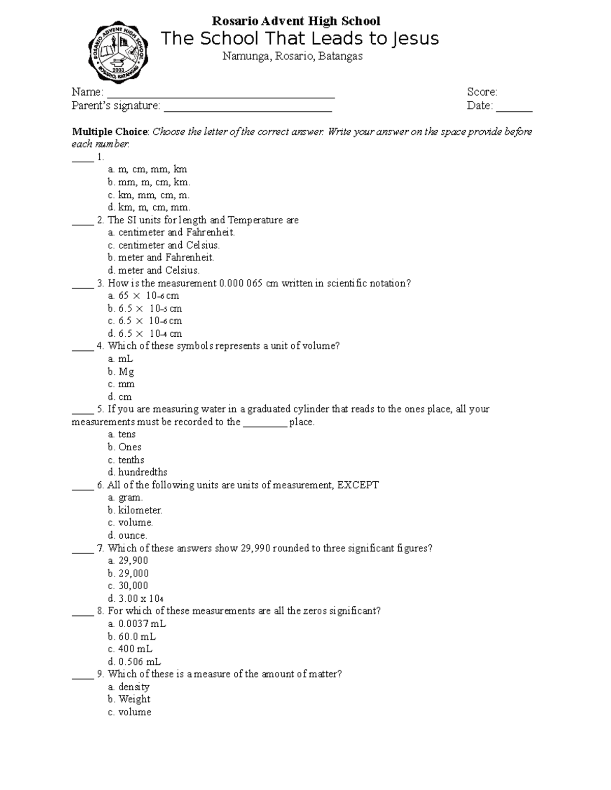 Sp2 long quiz - CTTO - Name ...