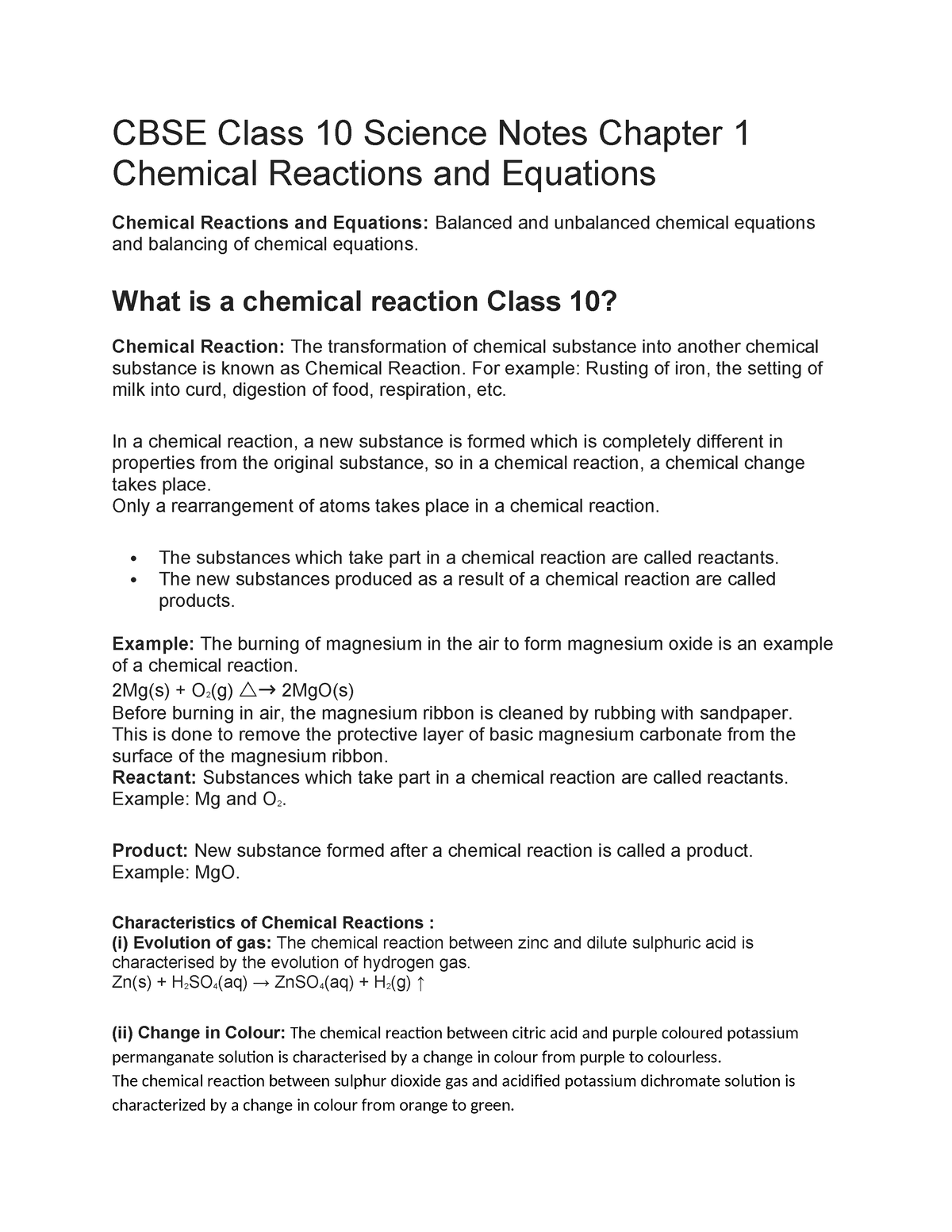 cbse-class-10-science-notes-chapter-1-chemical-reactions-and-equations