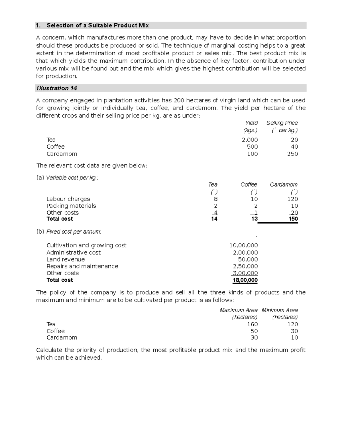 59 Cost And Management - 1. Selection of a Suitable Product Mix A ...
