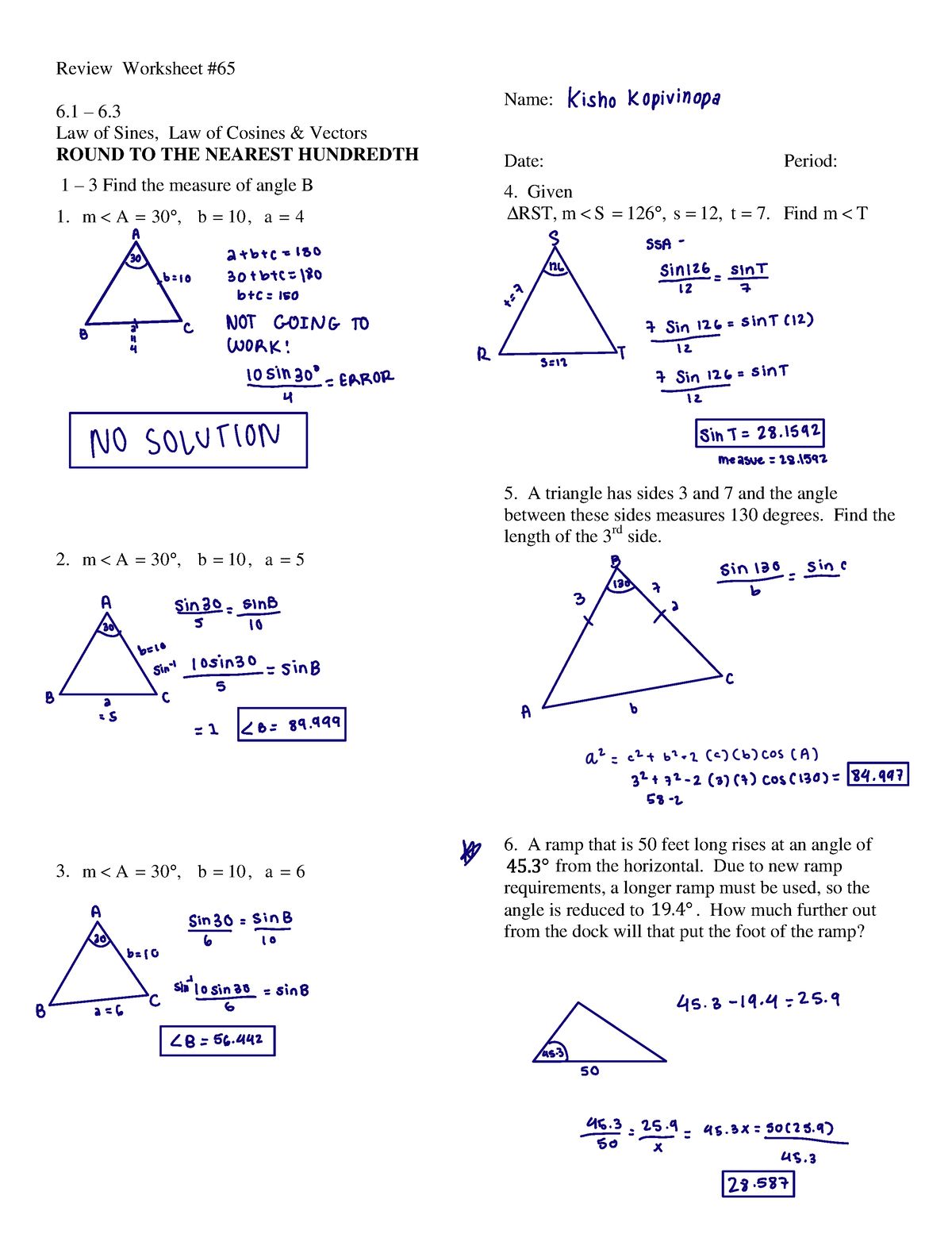 Unit+4+Retest+ws - IDK - Review Worksheet # 6 – 6. Law of Sines, Law of ...