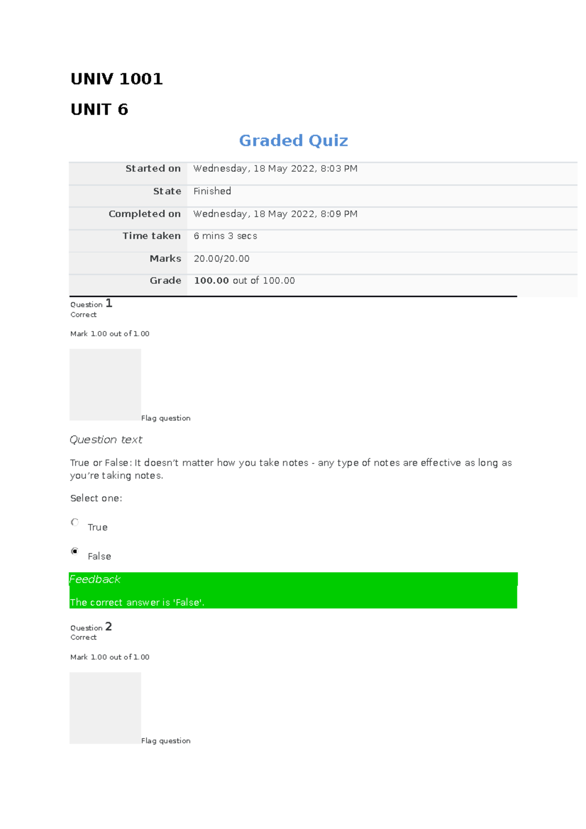 UNIV 1001 Unit 6 Graded Quiz - UNIV 1001 UNIT 6 Graded Quiz Started On ...