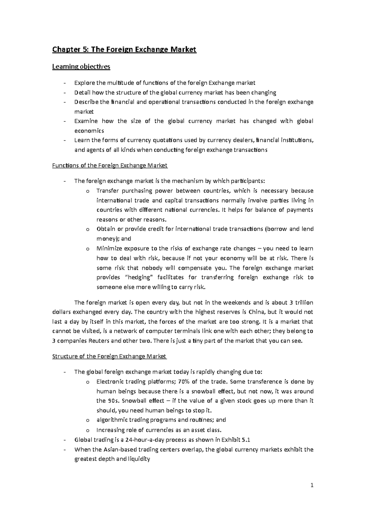 Chapter 5 - apuntes - Chapter 5: The Foreign Exchange Market Learning ...