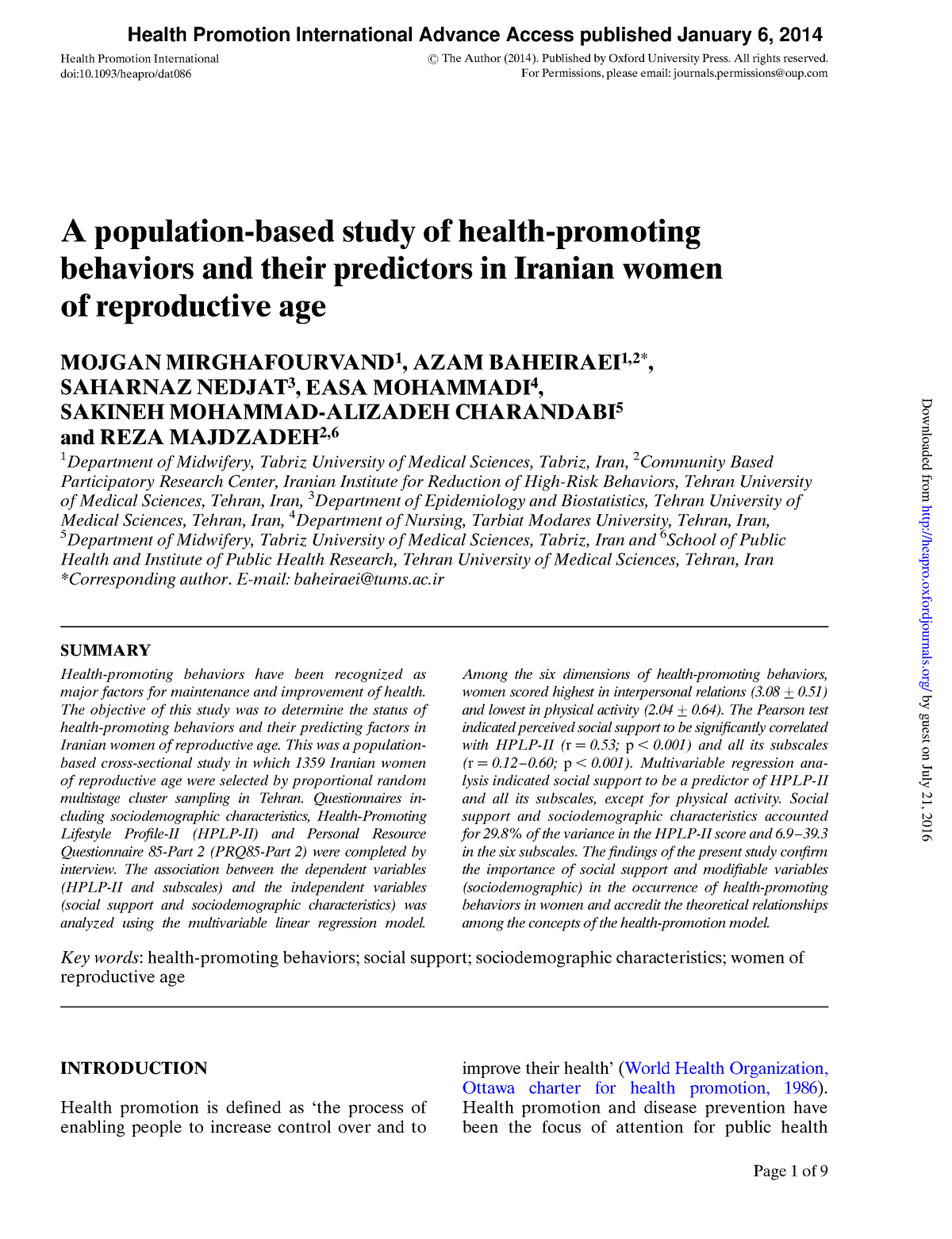 A Population Based Study Of Health Promo - A Population-based Study Of ...