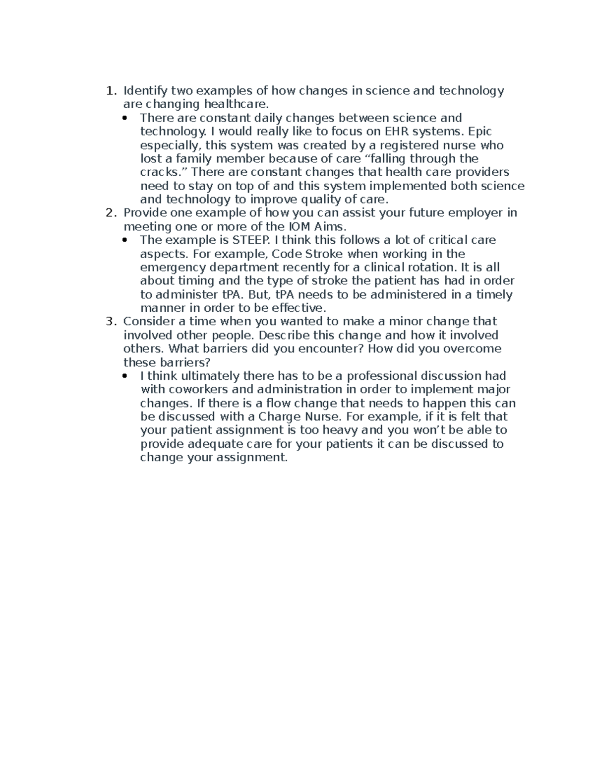 Leadership IHI QI 101 Reflection Questions - Identify two examples of ...