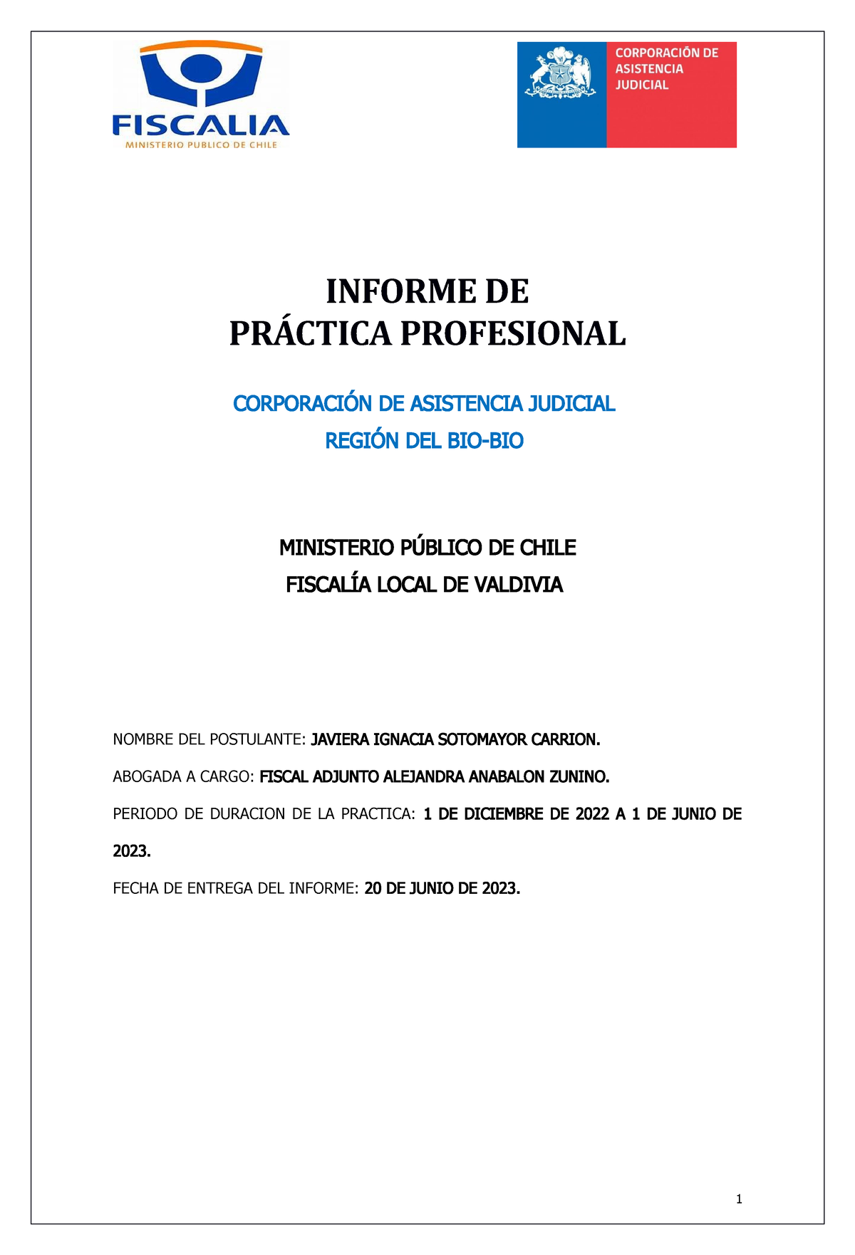 Informe Practica Profesional JSC - INFORME DE PRÁCTICA PROFESIONAL ...