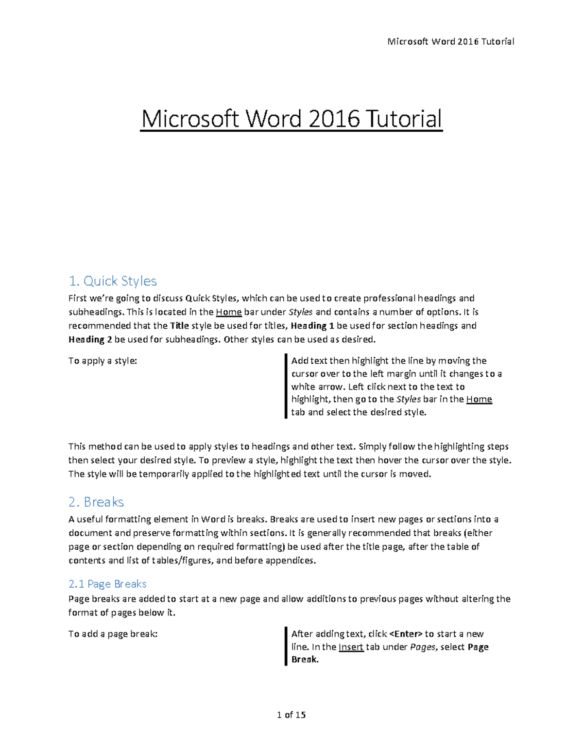 Microsoft Word 2016 - Microsoft Word 2016 Tutorial 1. Quick Styles ...