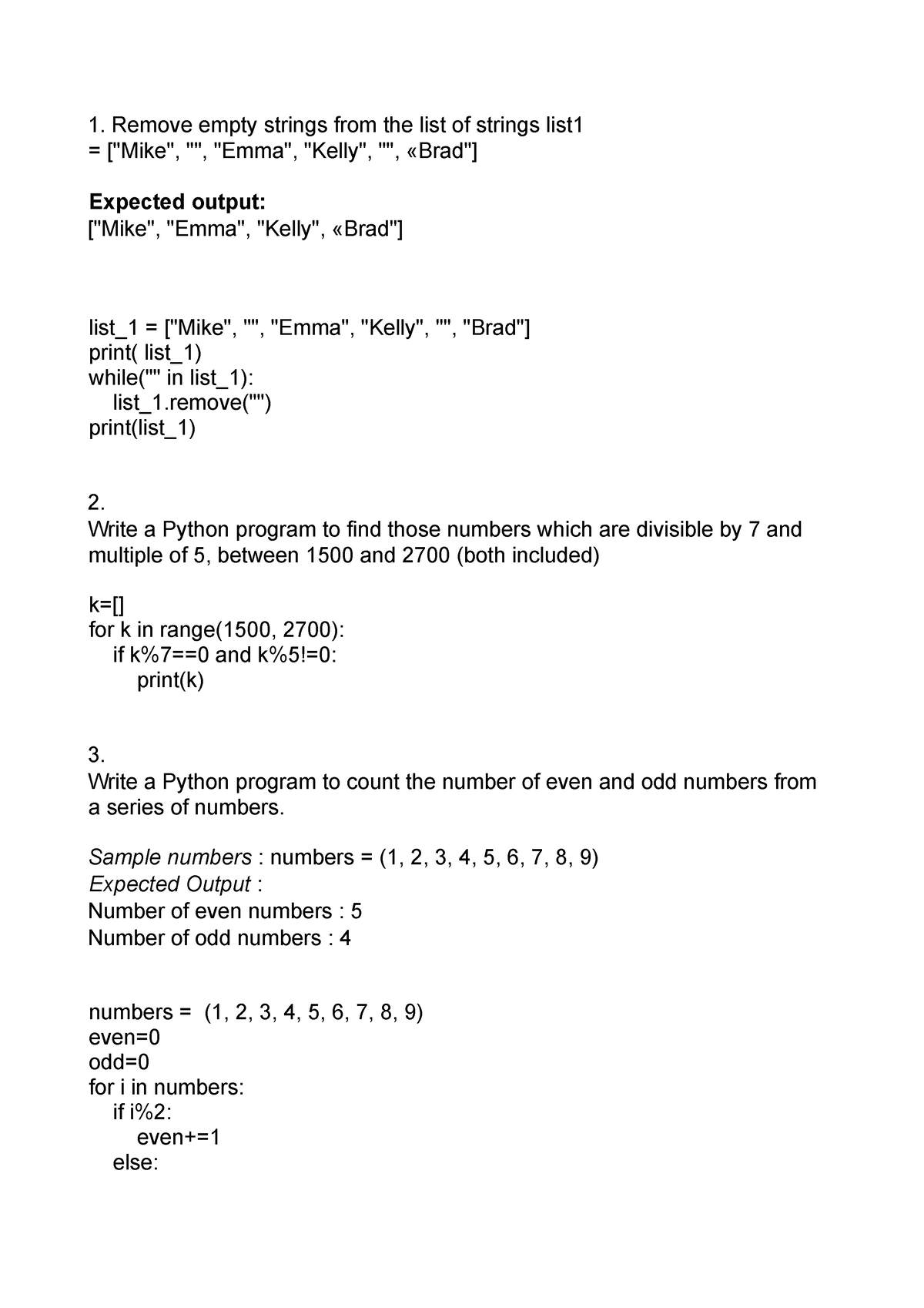 assignment on list of strings level 1