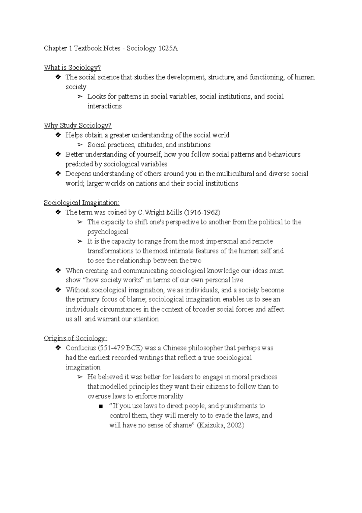 Chapter 1 Textbook Notes - Sociology 1025A - Contained Lots Of Insights ...