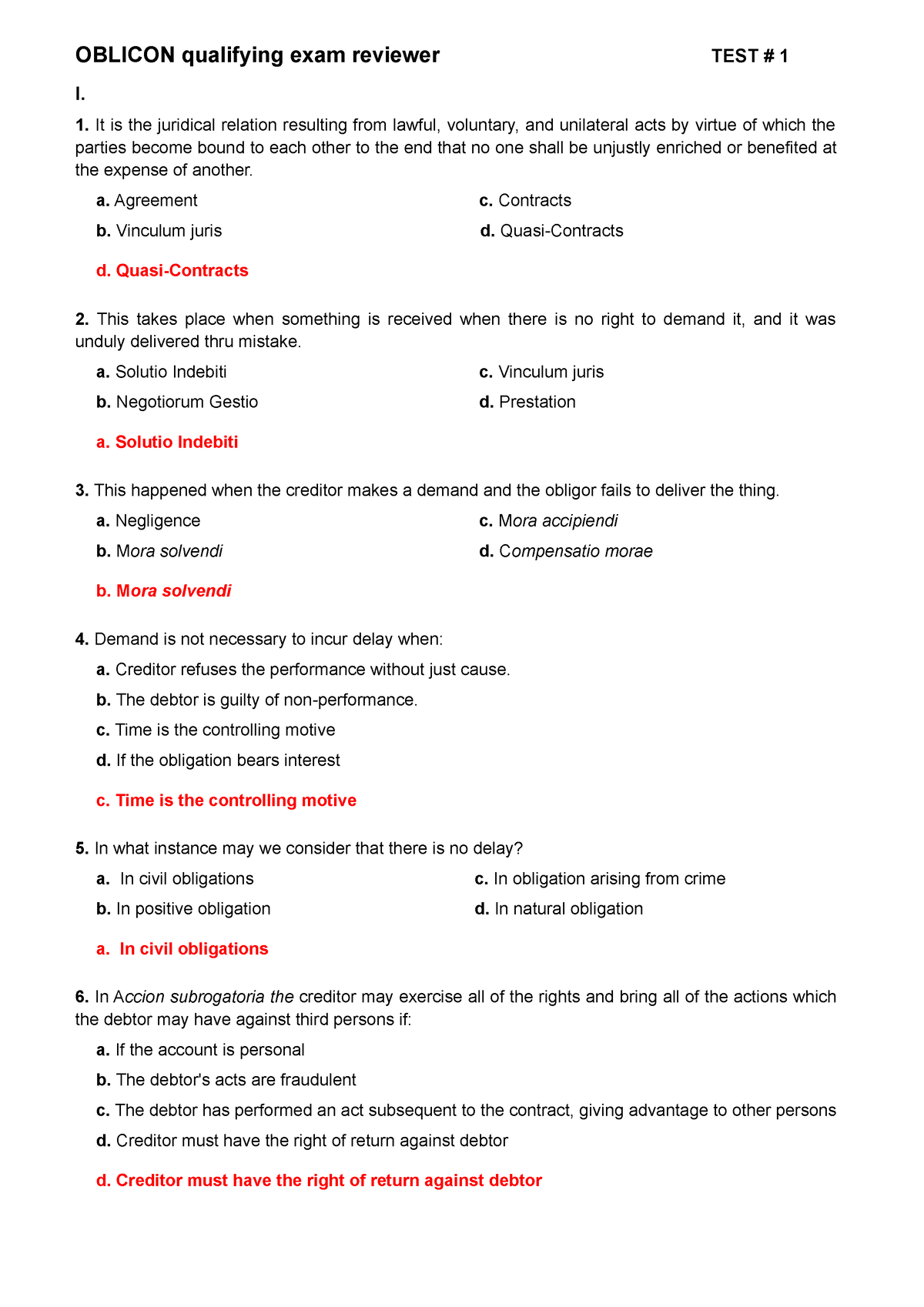 Oblicon Test # 1 - Practice Exam - OBLICON Qualifying Exam Reviewer ...