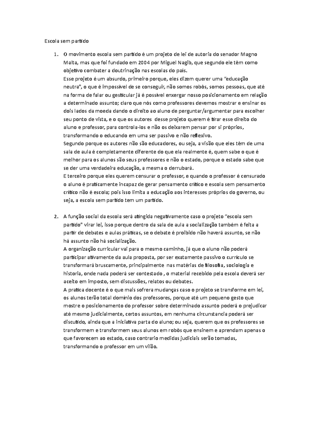 Escola sem partido - O movimento escola sem partido um projeto de lei ...