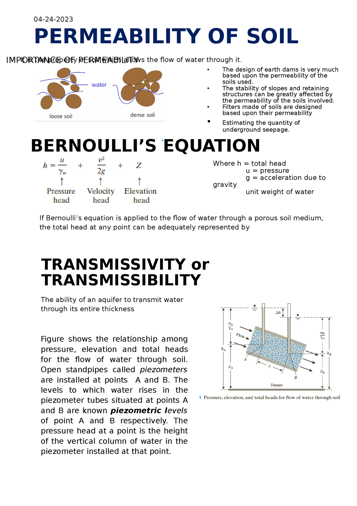 Lecture SOIL MECHANICS - 04-24- PERMEABILITY OF SOIL IMPORTANCE OF ...