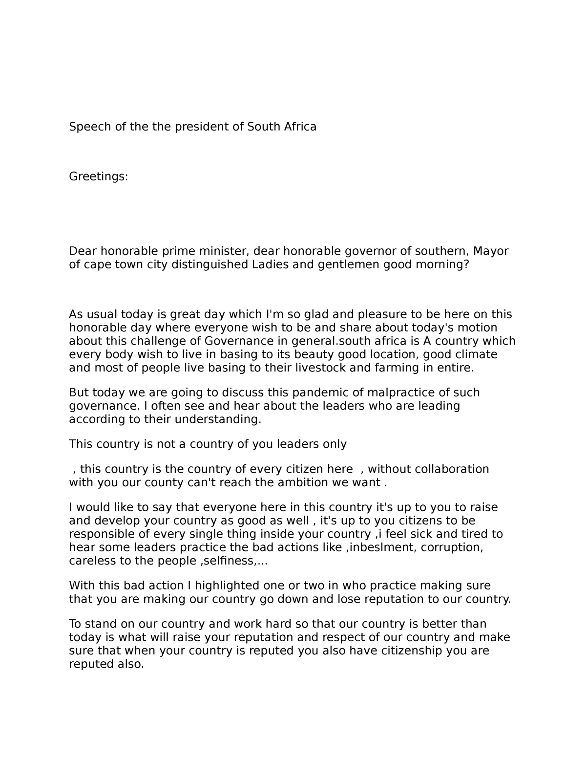 essay if i was the president of south africa