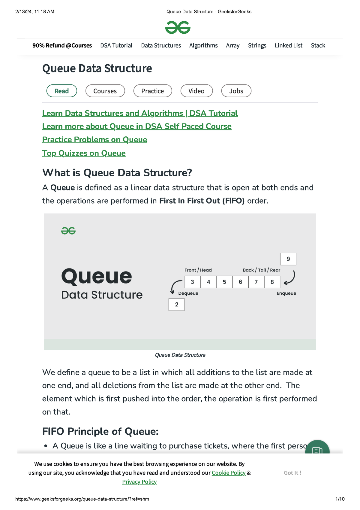 Queue Data Structure - Geeksfor Geeks - Read Courses Practice Video ...