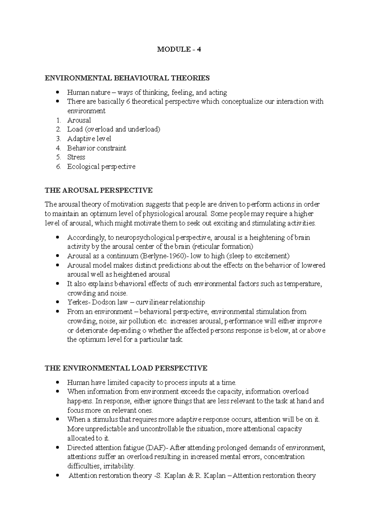 Environmental Psychology Notes Module 4 MODULE 4 ENVIRONMENTAL
