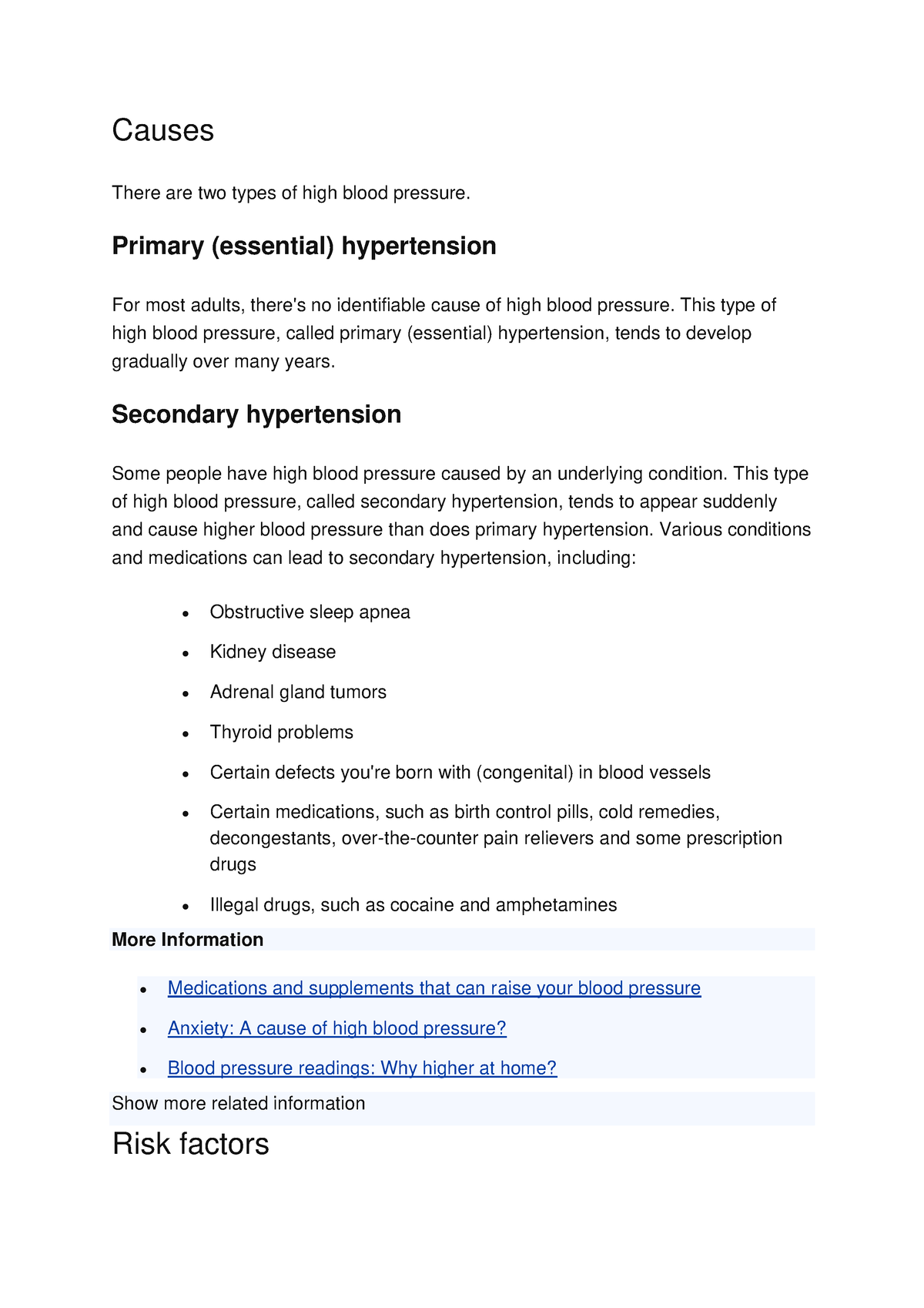 Risk factors and complications of hypertension - Causes There are two ...