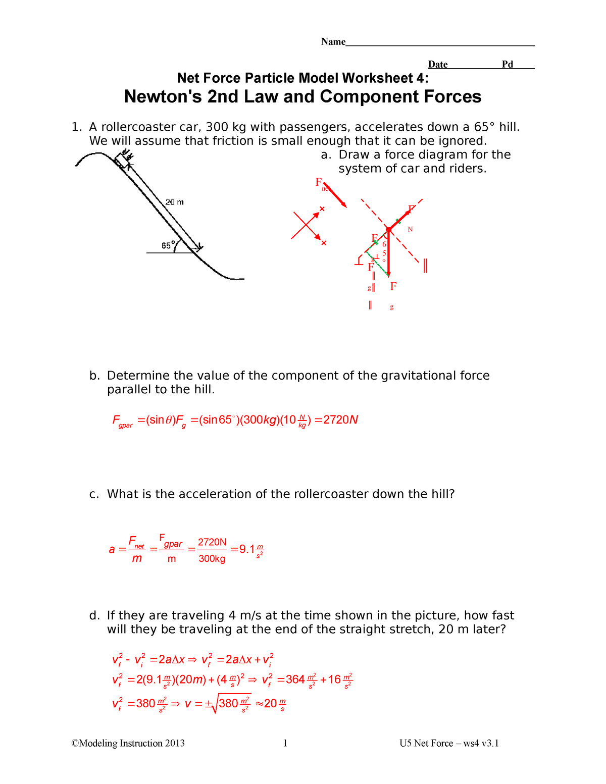 Central Net Force Model Worksheet 3