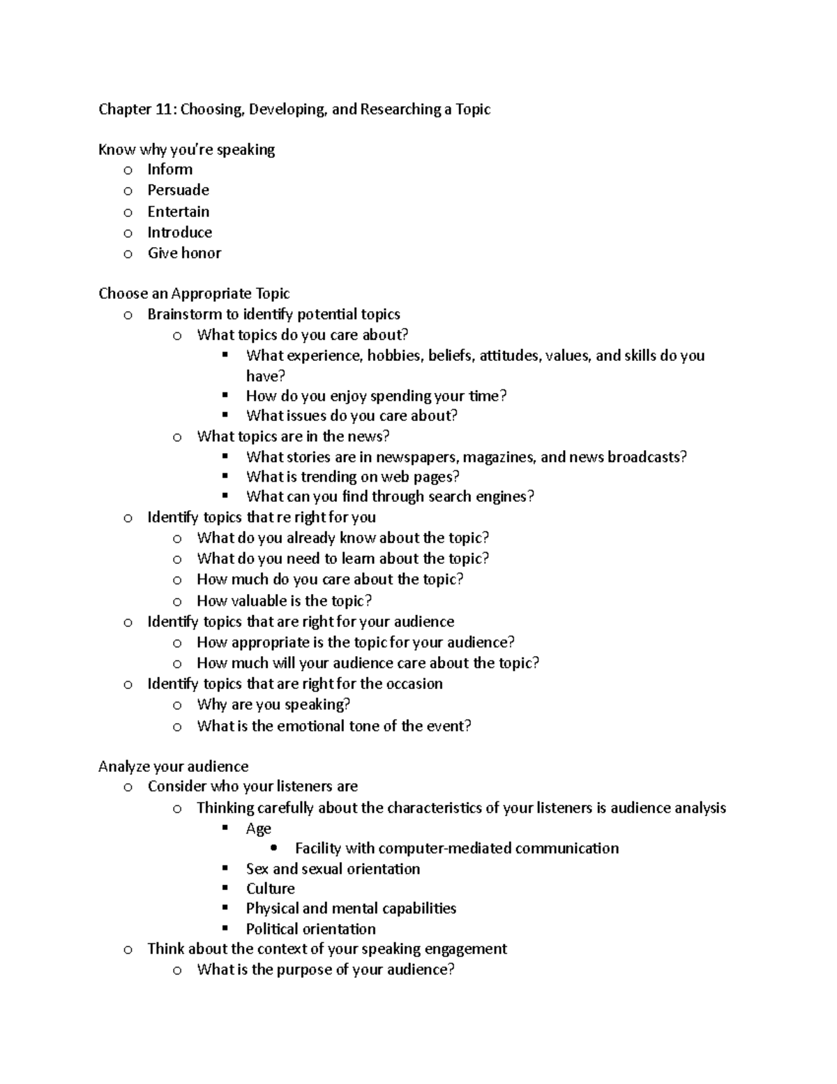Chapter 11 - notes - Chapter 11: Choosing, Developing, and Researching ...