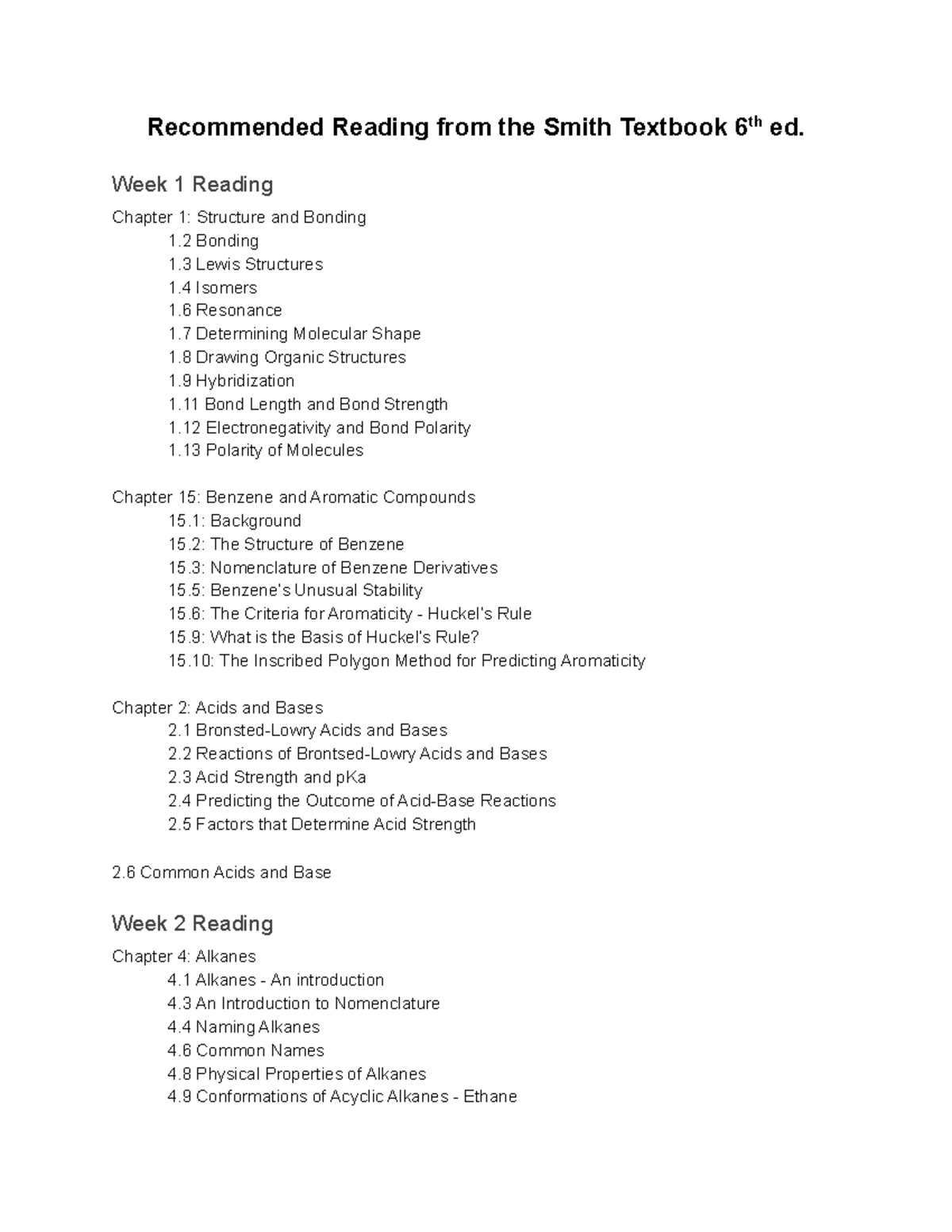 CHEM 232 Recommended Reading - Smith - Recommended Reading from the ...