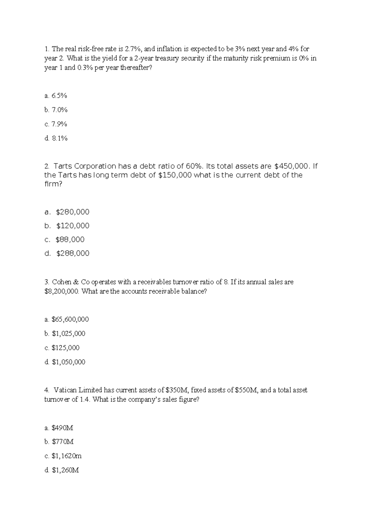 UNIT 1 AND 2 Practtice Questions - The real risk-free rate is 2%, and ...