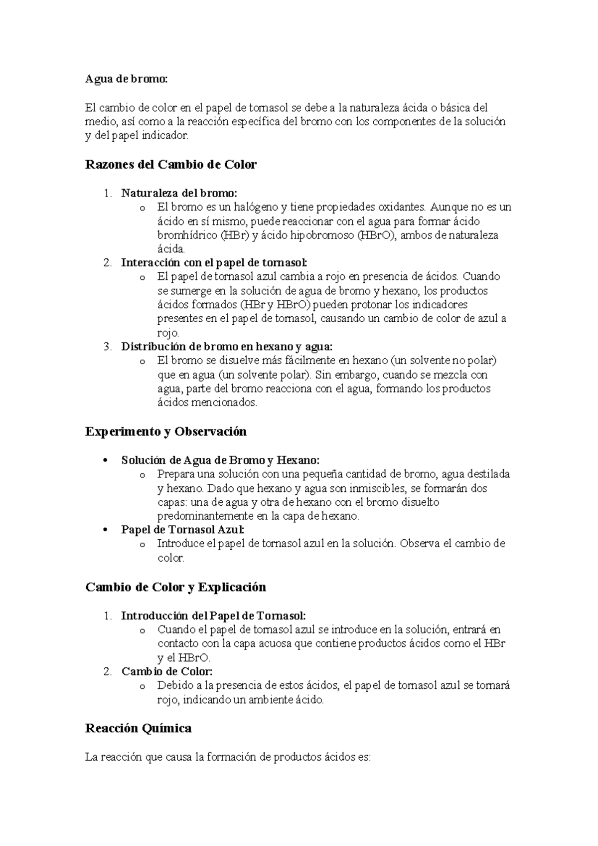 Agua de bromo 1 apunte Agua de bromo El cambio de color en el