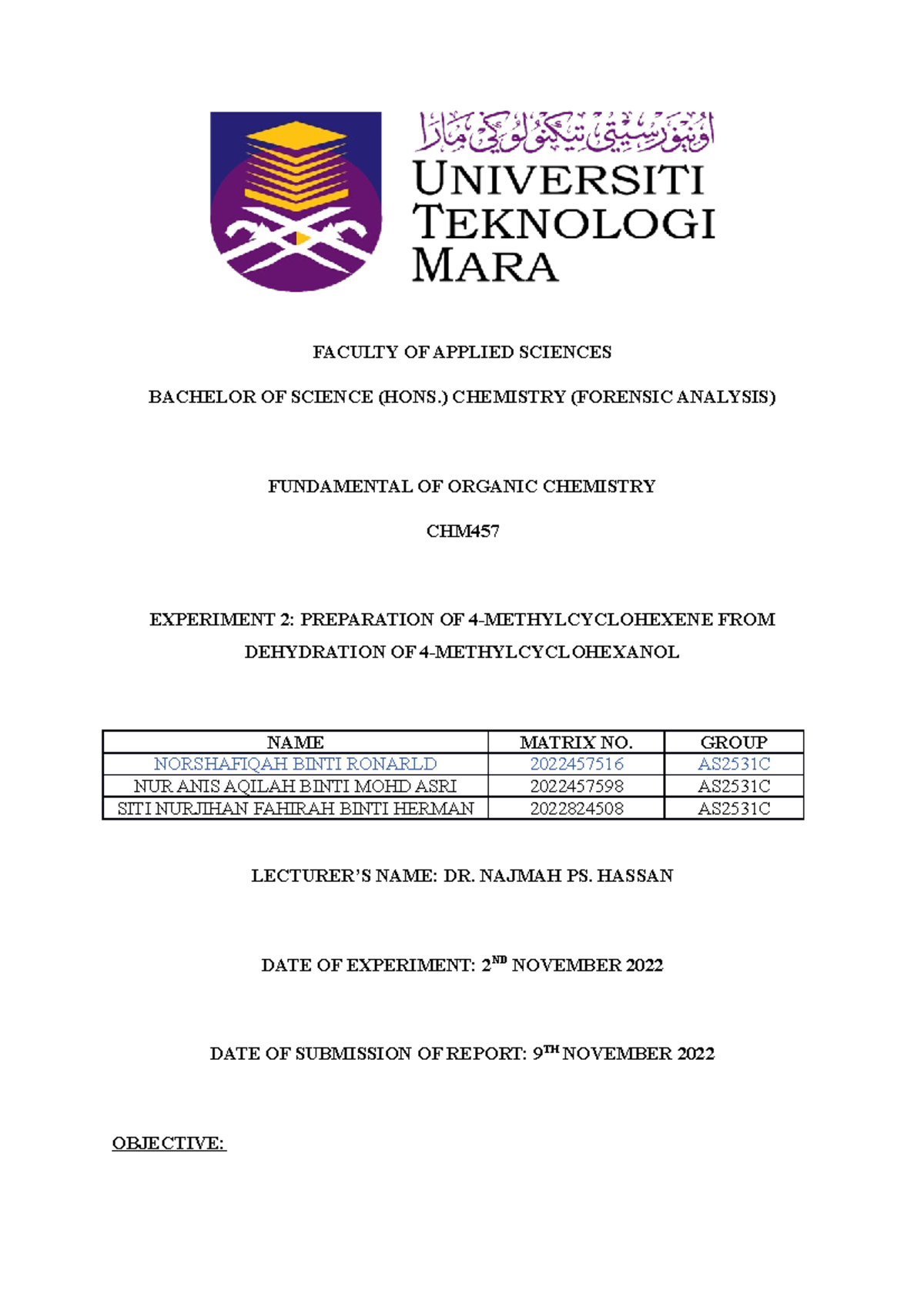 LAB Report EXP 2 - LAB - FACULTY OF APPLIED SCIENCES BACHELOR OF ...