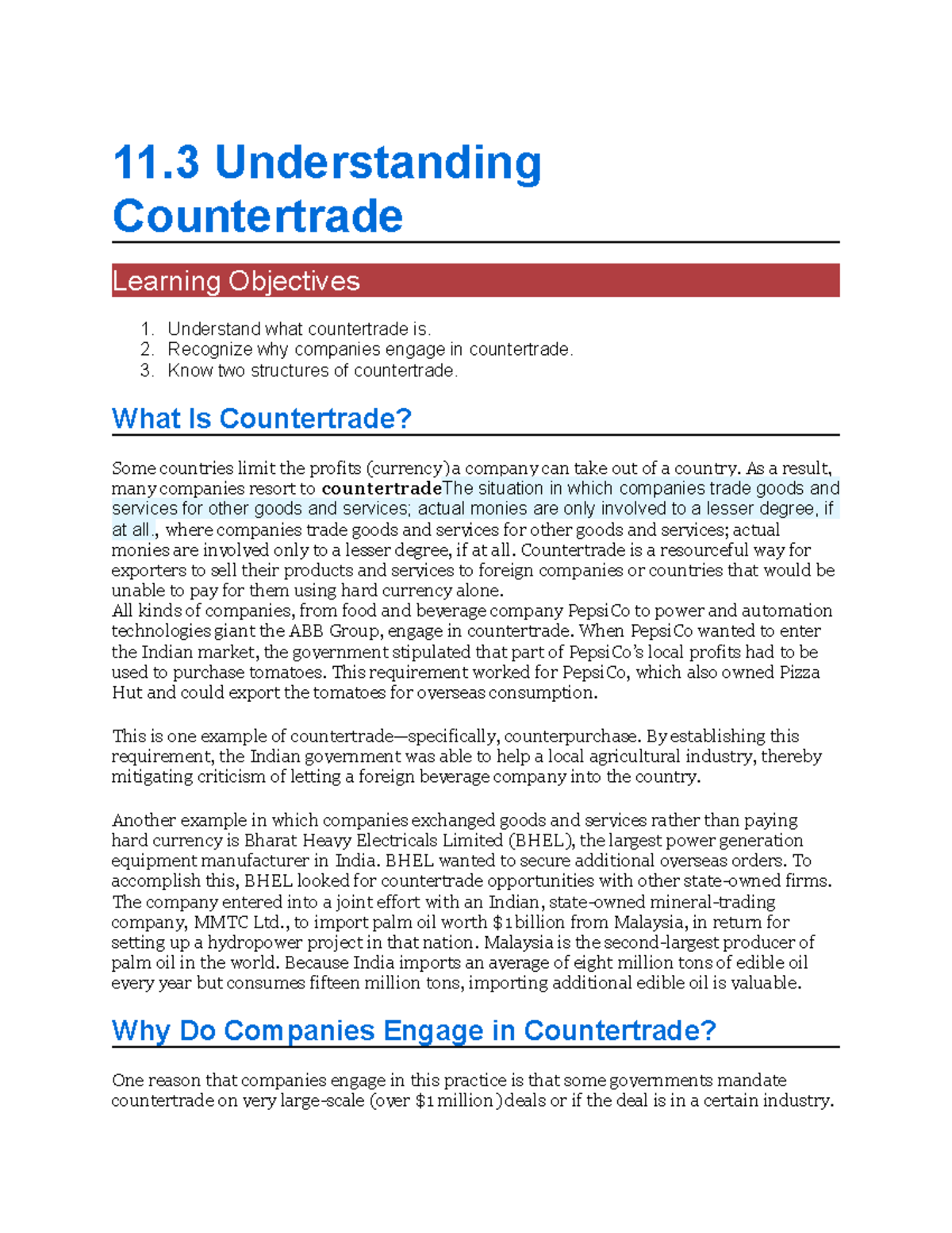 11.3 Understanding Countertrade 11 Understanding Countertrade