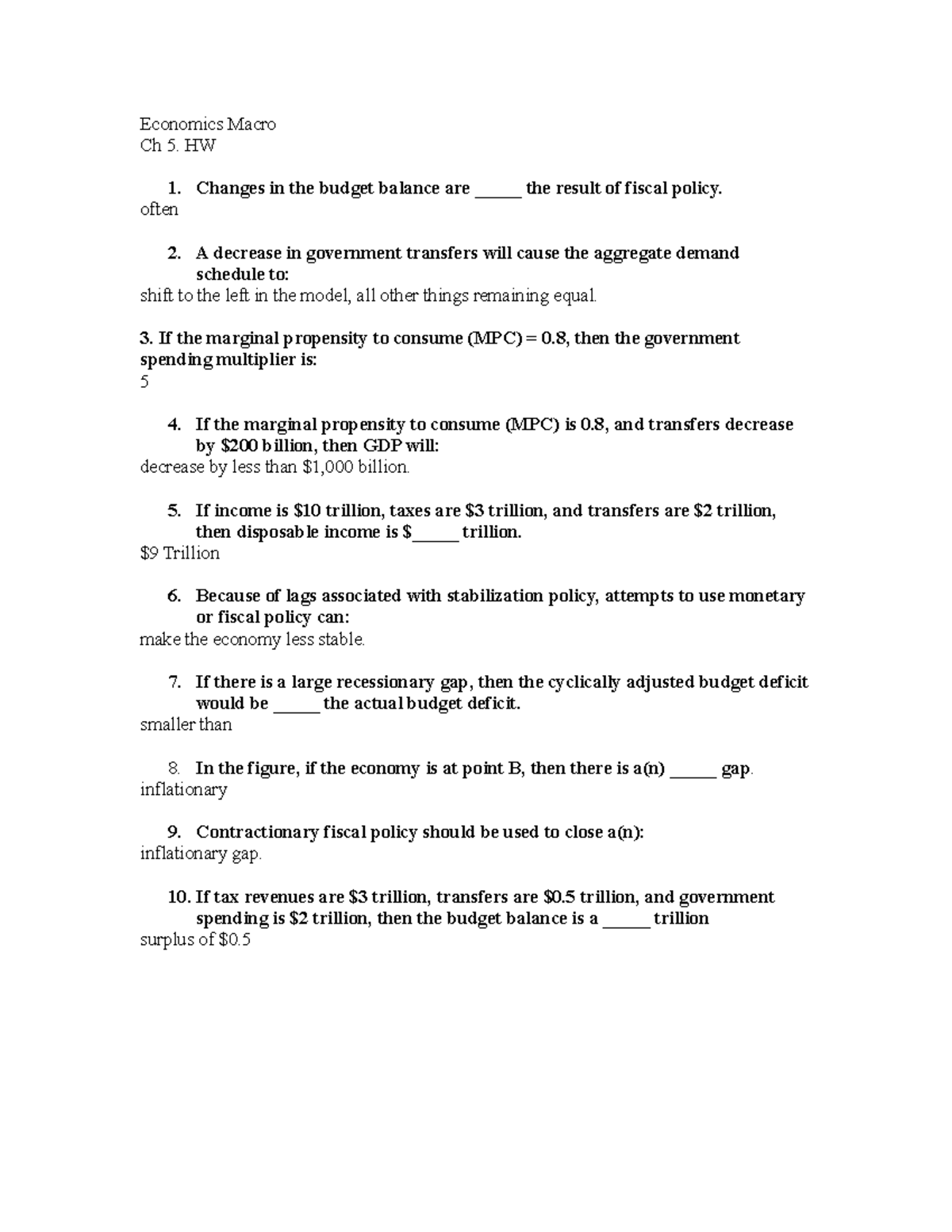 Macro- Ch 5. HW - Chapter 5 homework Q and A - Economics Macro Ch 5. HW ...
