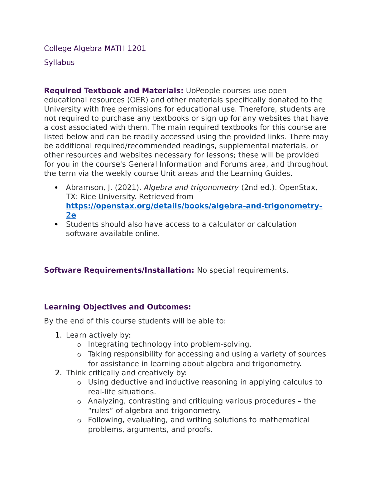 Syllabus Math 1201-15 - College Algebra MATH 1201 Syllabus Required ...