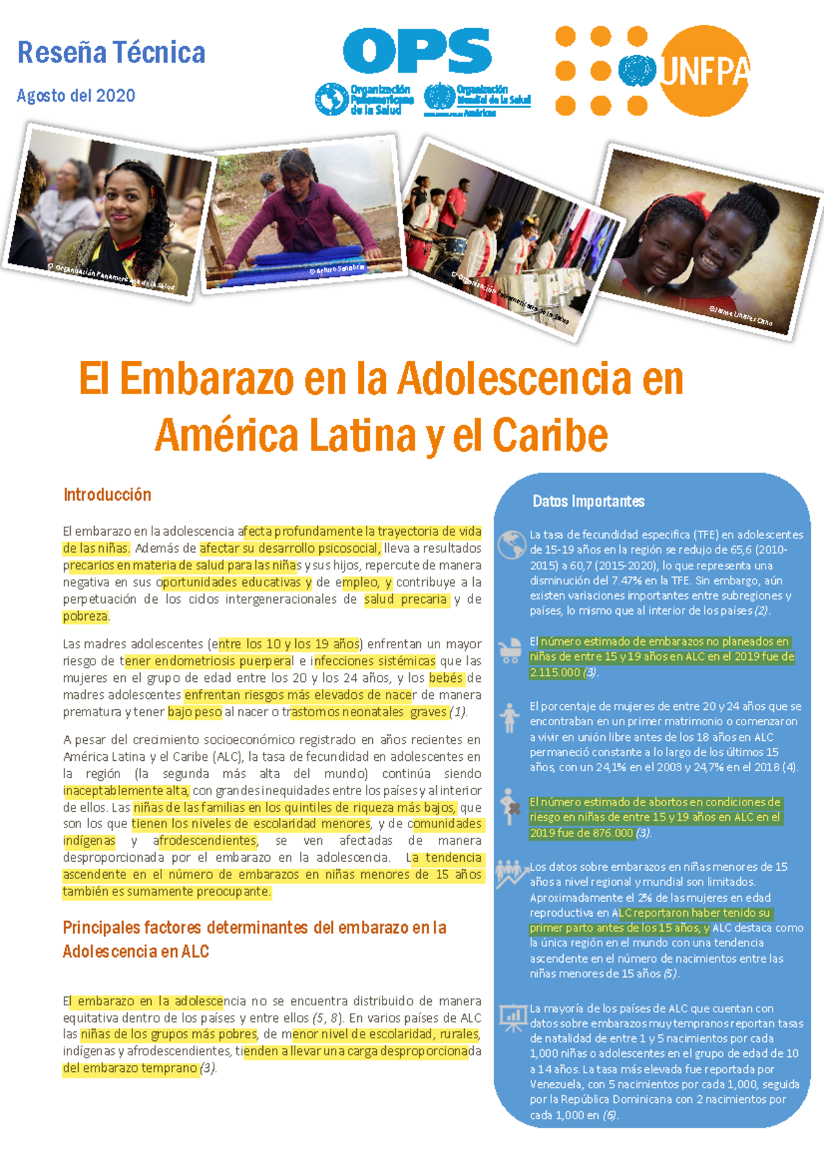 El embarazo en la adolescencia en América Latina y el Caribe - Agosto