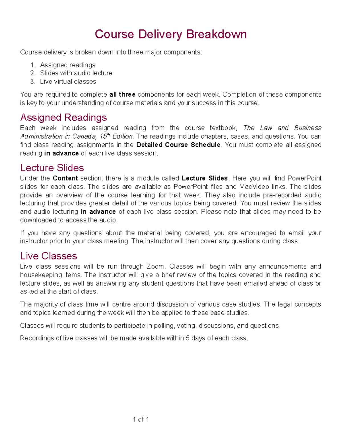 Course Delivery Breakdown Commerce 4Sd3 McMaster Studocu