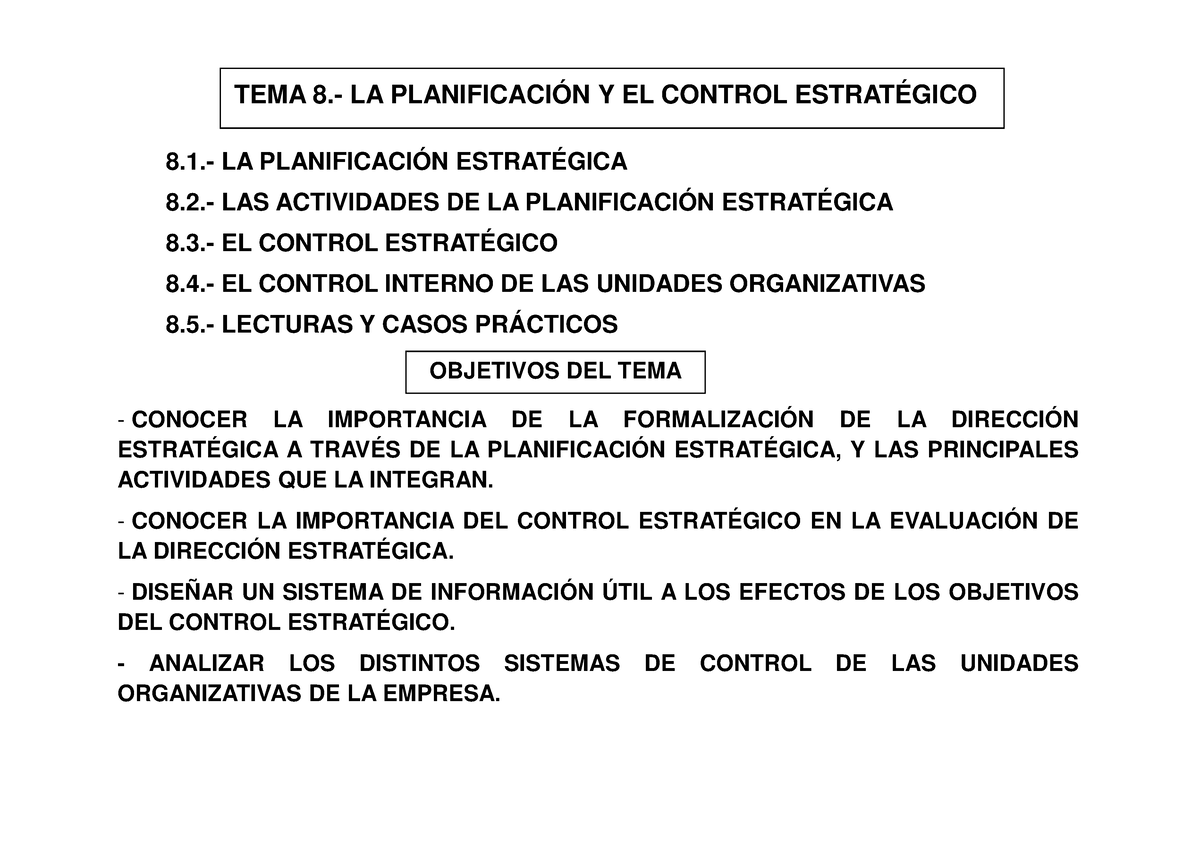 Tema 8 Dirección Estrategica Ii Tema 8 La PlanificaciÓn Y El