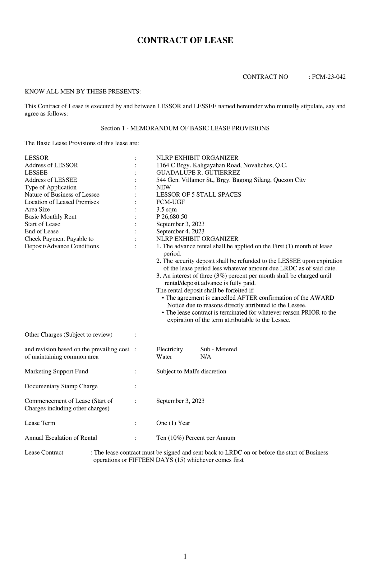 Contract OF Lease MAM SHA - 1 CONTRACT OF LEASE CONTRACT NO : FCM-23 ...